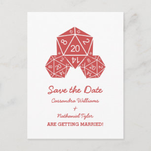 Red D20 Dice Save the Date Postcard