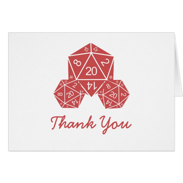 Red D20 Dice Thank You Card (Front Horizontal)