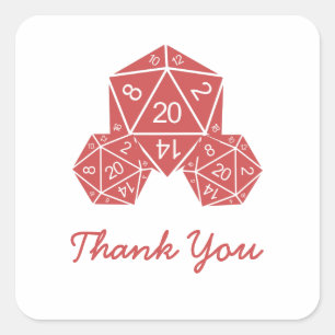 Red D20 Dice Thank You Stickers