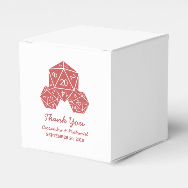 Red D20 Dice Wedding Favour Boxes (Front Side)