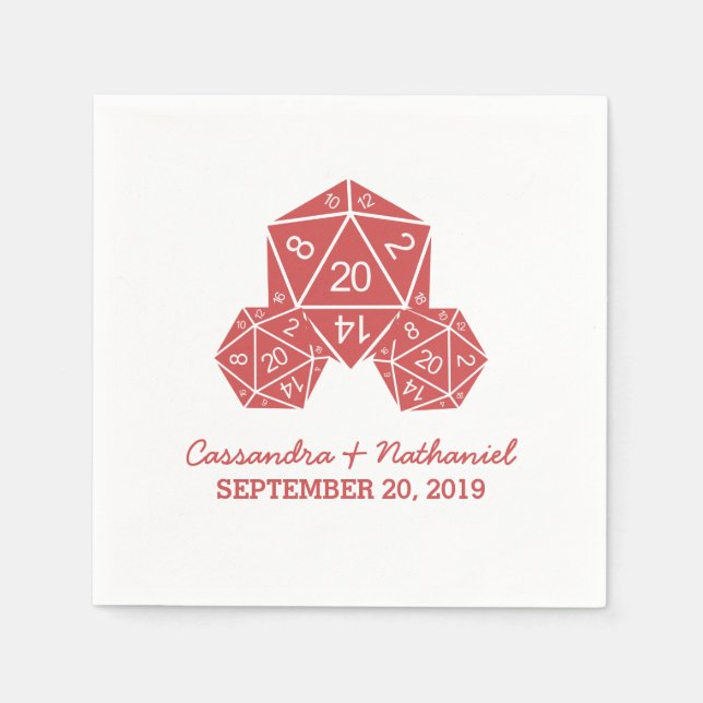 Red D20 Dice Wedding Paper Napkins (Front)