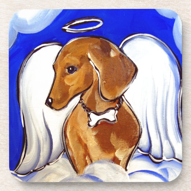 Red Dachshund Angel Coaster (Front)