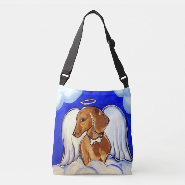 Red Dachshund Angel Crossbody Bag (Front)