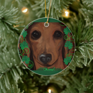 Red Dachshund Ceramic Tree Decoration