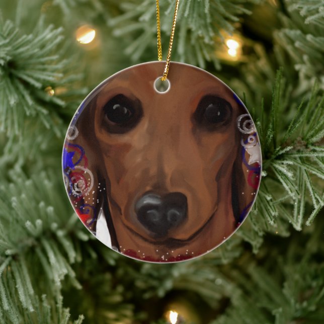 Red Dachshund      Ceramic Tree Decoration (Tree)
