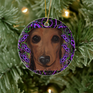 Red Dachshund      Ceramic Tree Decoration