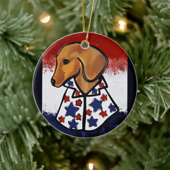 Red Dachshund     Ceramic Tree Decoration (Tree)