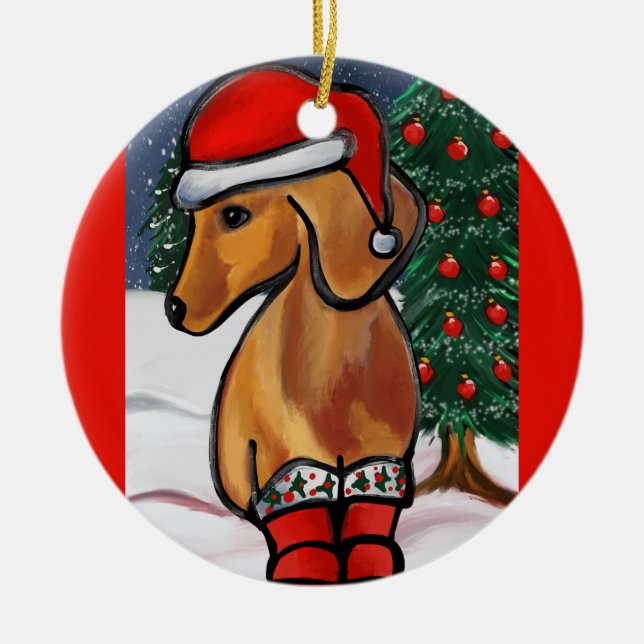 Red Dachshund      Ceramic Tree Decoration (Front)