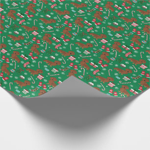 Red Dachshund Christmas Dogs Candy Canes Green Wrapping Paper