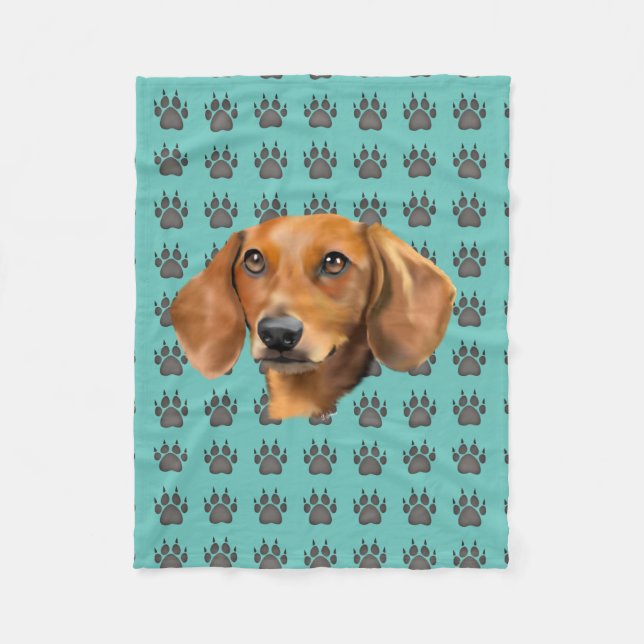 Red Dachshund Dog Fleece Blanket (Front)
