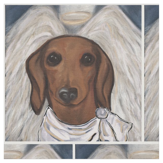 Red Dachshund  Fabric (Close Up)