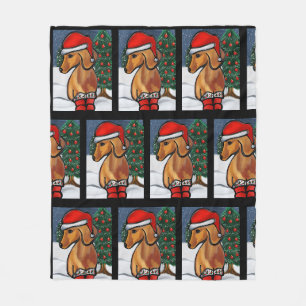 Red Dachshund Fleece Blanket