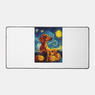 Red Dachshund of van gogh starry night halloween F Desk Mat