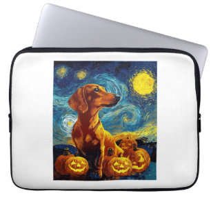 Red Dachshund of van gogh starry night halloween F Laptop Sleeve