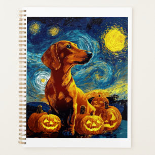 Red Dachshund of van gogh starry night halloween F Planner