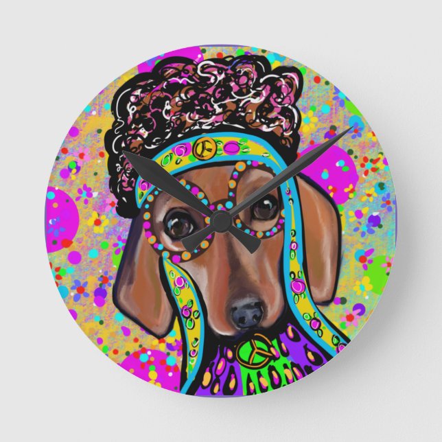 RED DACHSHUND         ROUND CLOCK (Front)