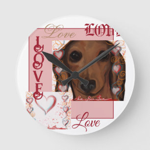 Red Dachshund        Round Clock