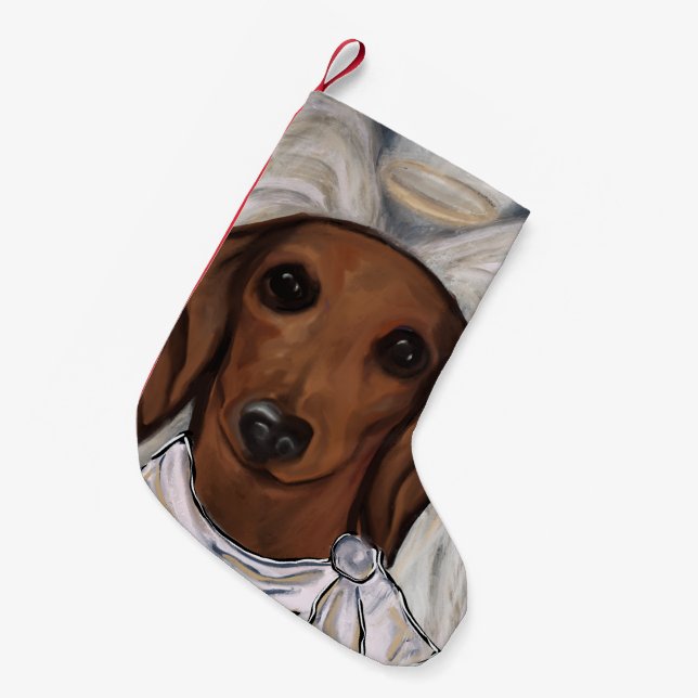 Red Dachshund Small Christmas Stocking (Front (Hanging))