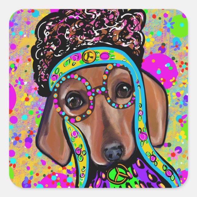 RED DACHSHUND              SQUARE STICKER (Front)