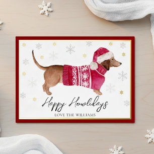 Red Dachshund Wiener Dog Happy Howliday Watercolor