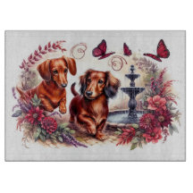 Red Dachshunds in the Garden Cutting Board: