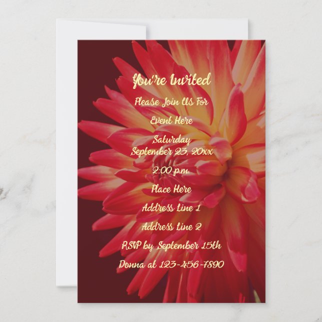 Red Dahlia Floral Elegant Party Invitation (Front)