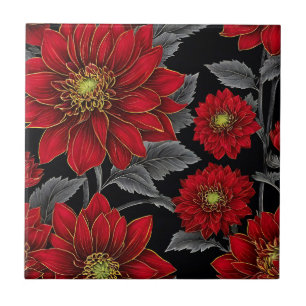 Red Dahlia Floral Tile