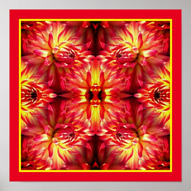 Red Dahlia Flower Mirror Abstract Nature  Poster (Front)