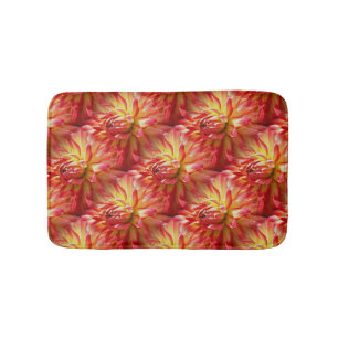 Red Dahlia Flower Nature Pattern Bath Mat