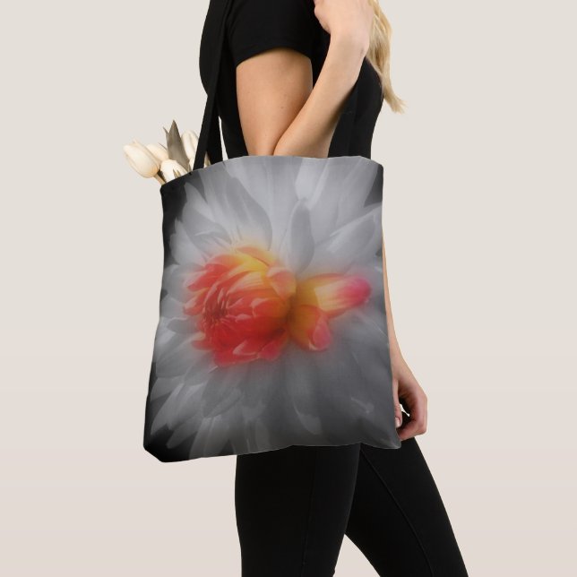 Red Dahlia Flower Partial Colour  Tote Bag (Close Up)