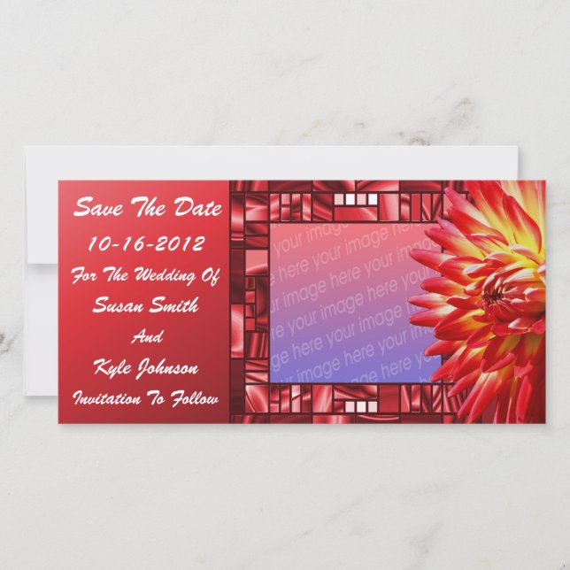Red Dahlia Flower Wedding Photo Save The Date (Front)