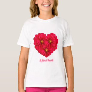 Red Dahlia Flowers Heart Sticker - A Floral Heart T-Shirt
