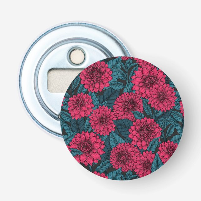 Red Dahlia garden/blue leaves Bottle Opener (Front)