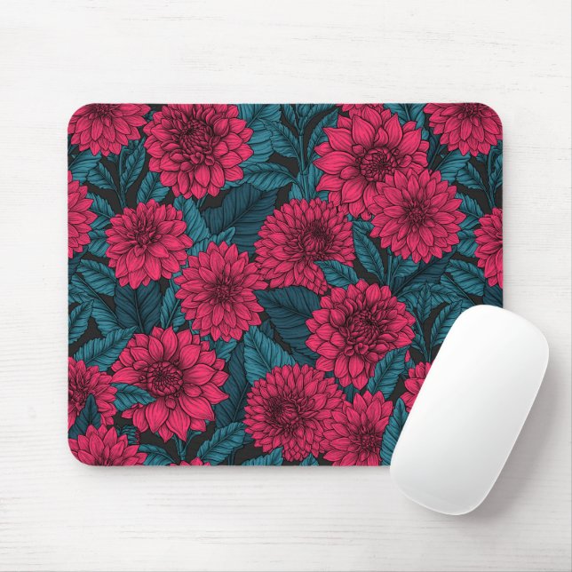 Red Dahlia garden/blue leaves Mouse Pad (With Mouse)