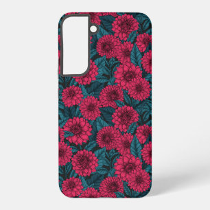 Red Dahlia garden/blue leaves Samsung Galaxy Case