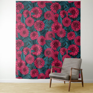 Red Dahlia garden/blue leaves Tapestry