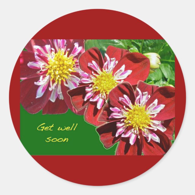 Red Dahlia Get Well Soon Sticker (Front)