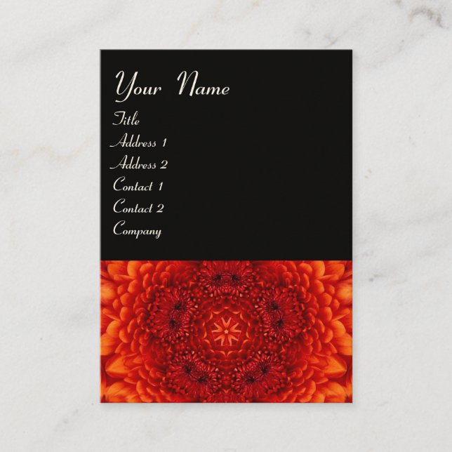 RED DAHLIA  MONOGRAM, red black white Business Card (Front)