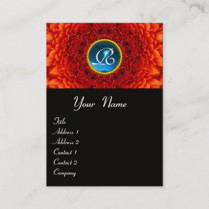 RED  DAHLIA  MONOGRAM, SAPPHIRE blue black yellow Business Card