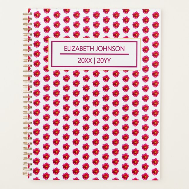 Red Dahlia Pattern Daily Personalised Planner (Front)