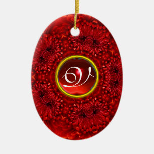 RED DAHLIA RUBY MONOGRAM CERAMIC TREE DECORATION