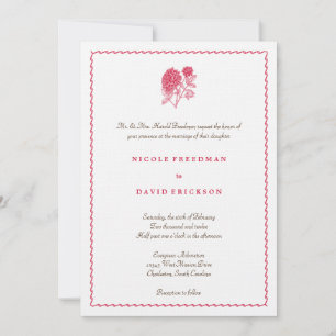 Red dahlia simple elegance wedding invitation