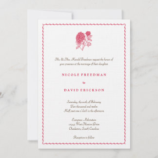 Red dahlia simple elegance wedding invitation