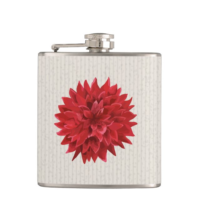 Red Dahlia Watercolor Illustration Hip Flask (Front)