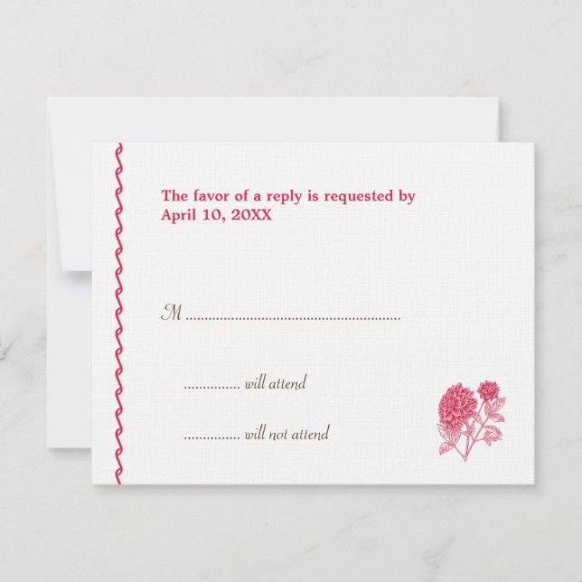 Red dahlia wedding enclosure RSVP response card (Front)