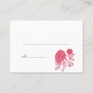 Red dahlia wedding escort seating place cards