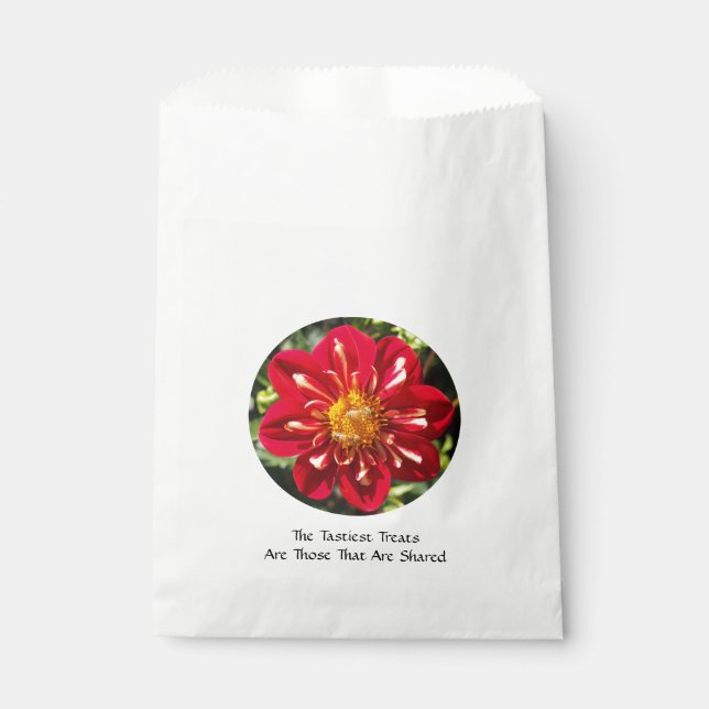 Red Dahlia with Bee Pair - White Favour Bag (Front)
