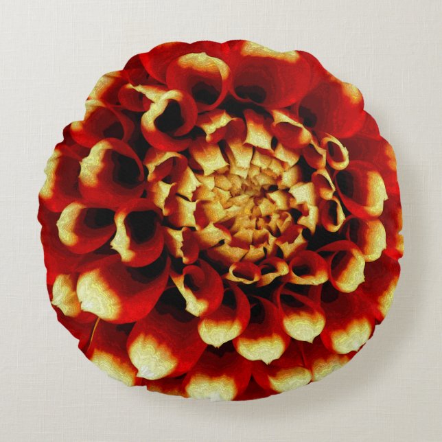 Red Dahlia with Blue lady Round Cushion (Front)