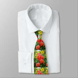 Red dahlias floral fashion tie