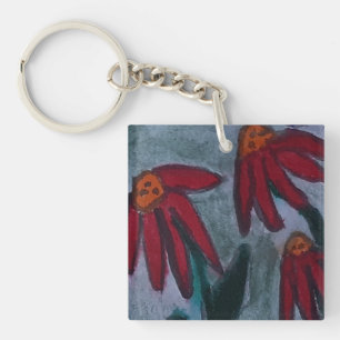 Red Daisies Acrylic Key Ring